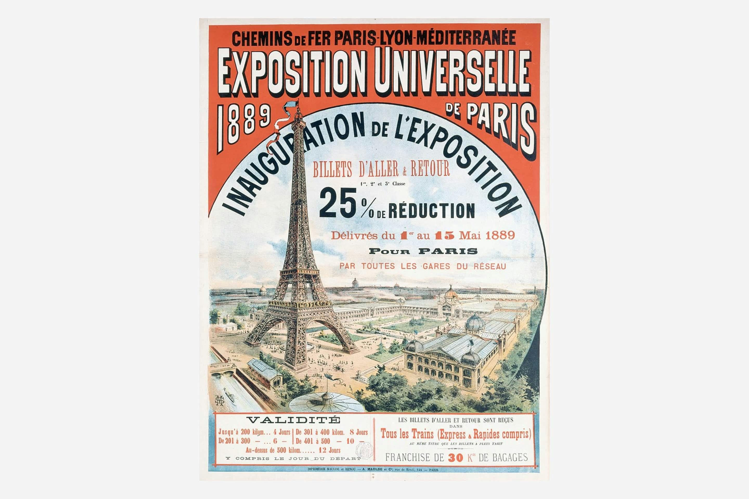 Plakat pariske izložbe 1889. godine sa crtežom Ajfelovog tornja.