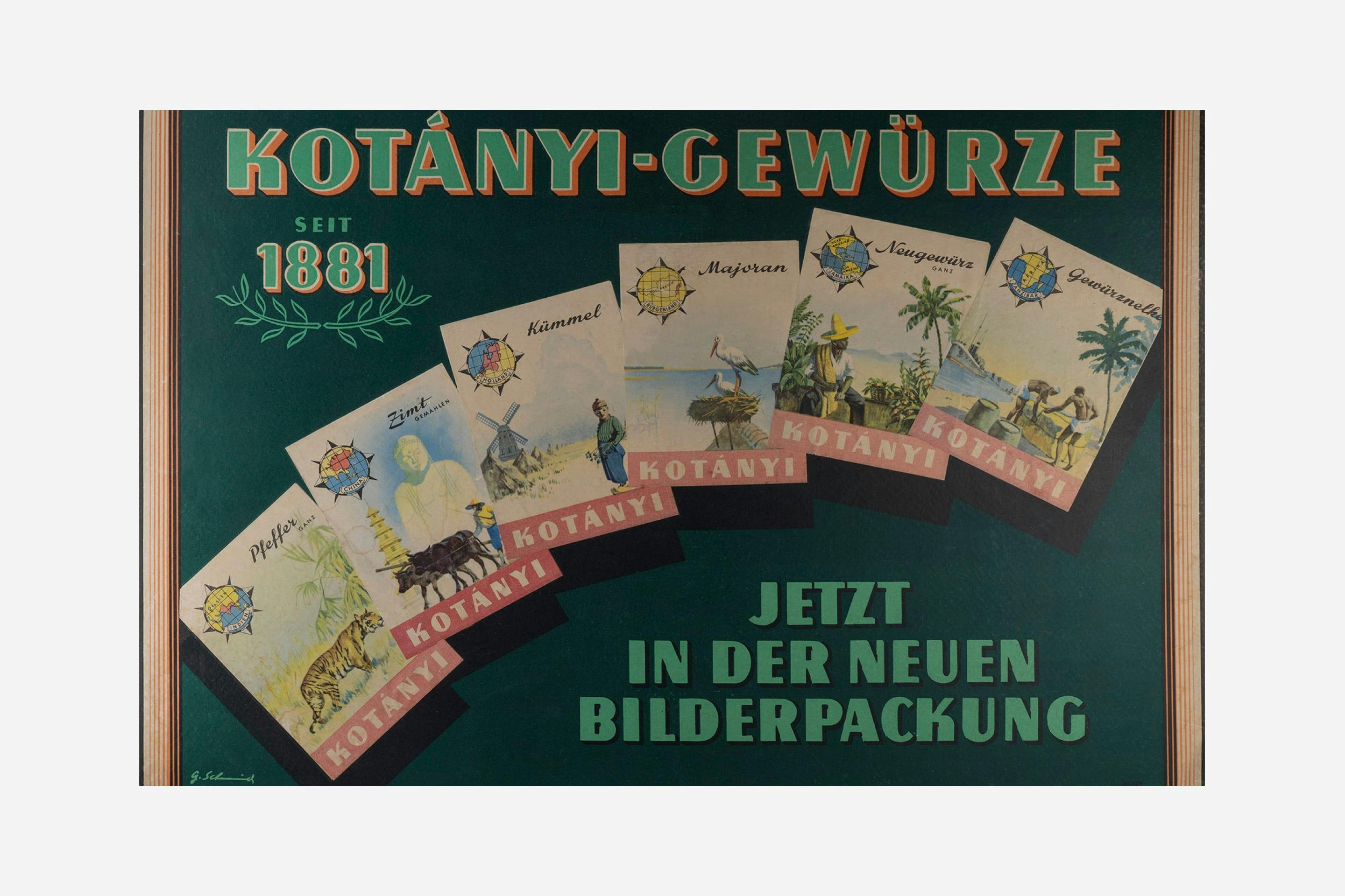 Reklamni poster kompanije Kotányi za ilustrovane kesice iz 1970. godine